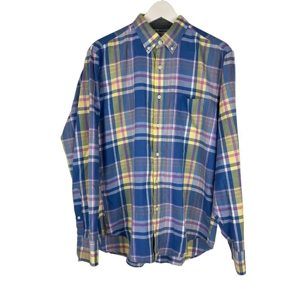 Tailored By J. Crew Mens Plaid Button Down Long Sleeve Cotton Shirt Size Medium